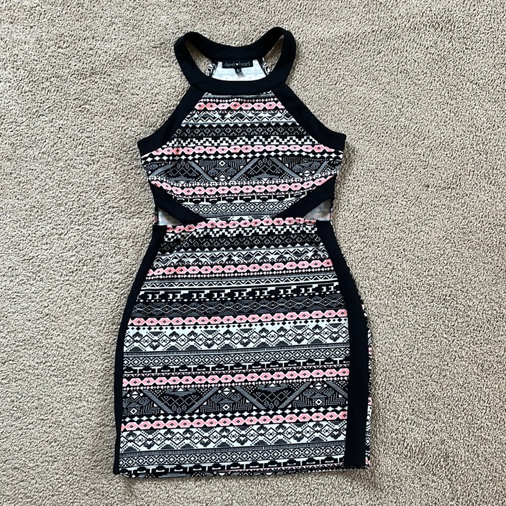 Multi colored dress with cut outs in rib area